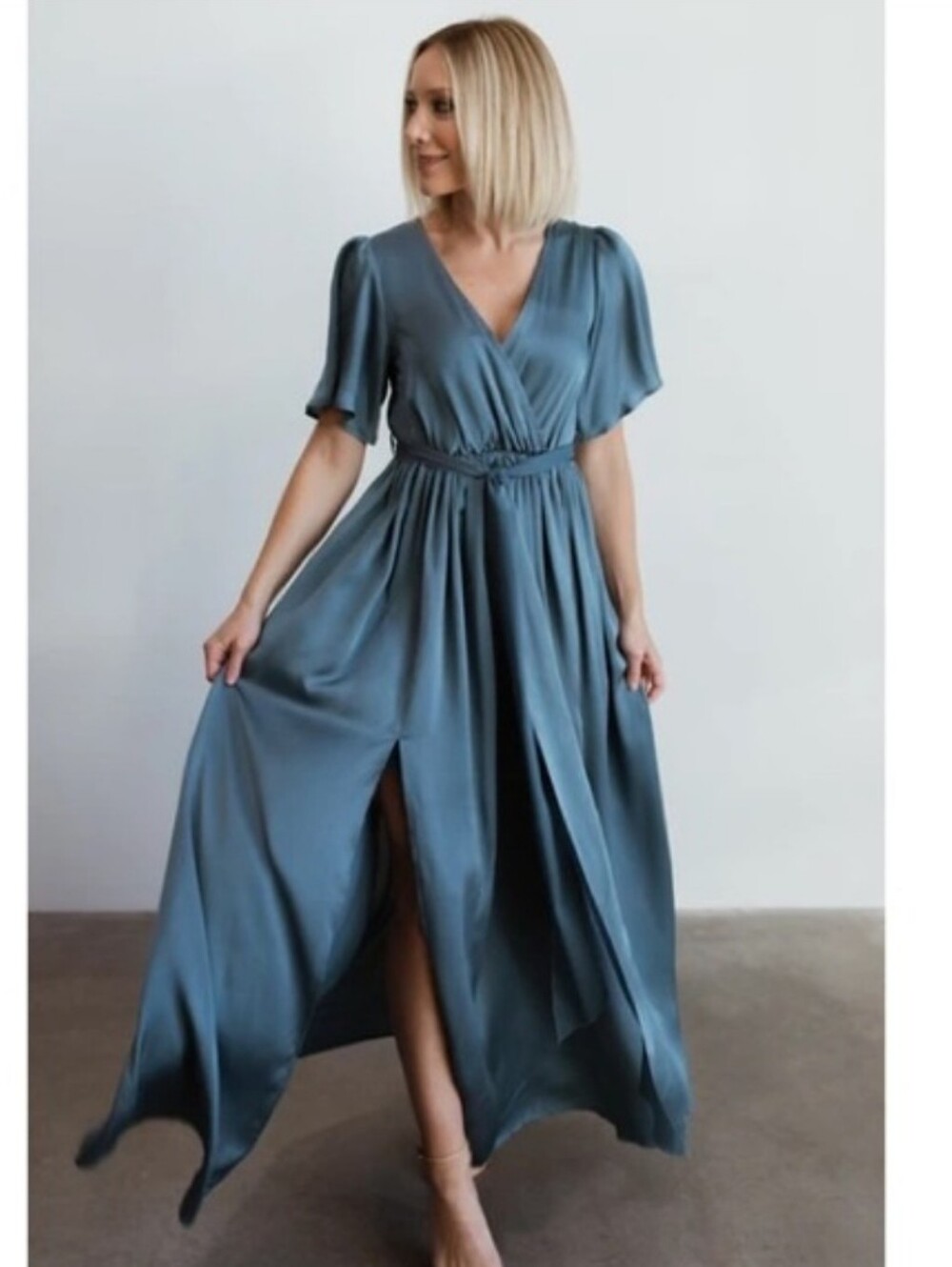 NWT Baltic Born Sicily Blue Satin Maxi Dress Size S